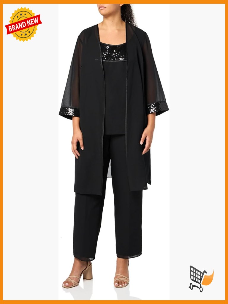 3-Piece Suit Set With Sequin Jacket, Cami & Pants